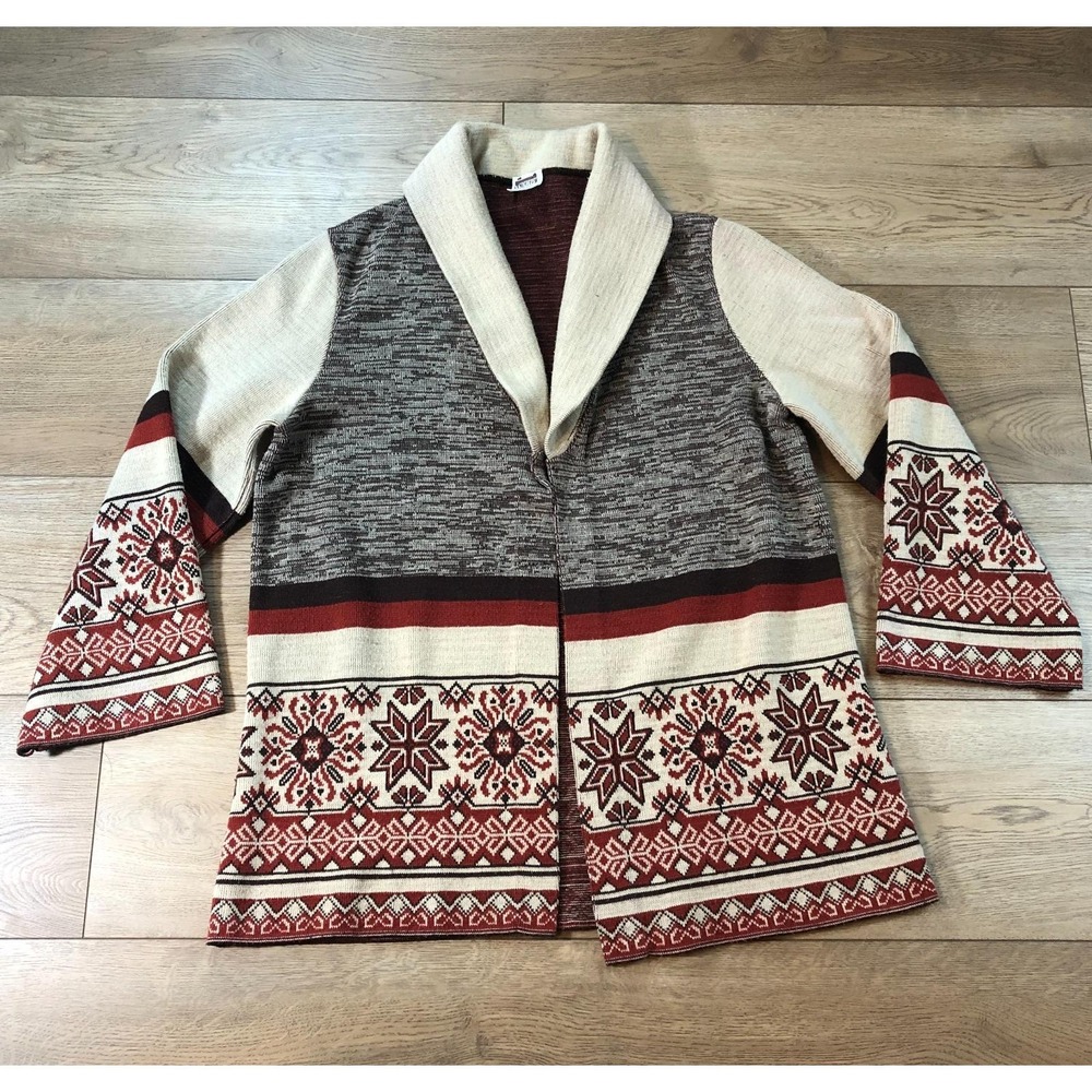 Vtg Montgomery Ward Cardigan Sweater M L‎ Aztec Southwestern Boho Festival Y2K